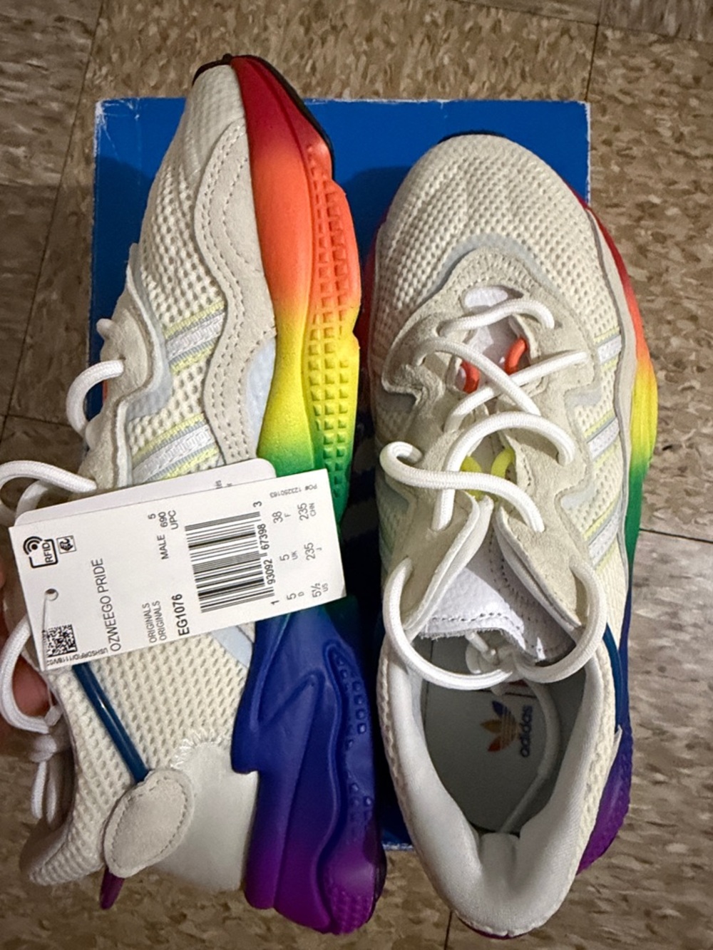 adidas Ozweego Pride Cream Sneakers with Rainbow Gradient Sole